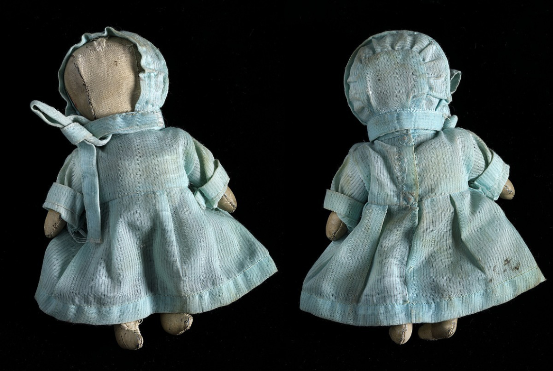 Amish faceless rag doll in light blue dress