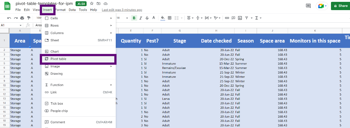 Location of pivot tables in Google Sheets